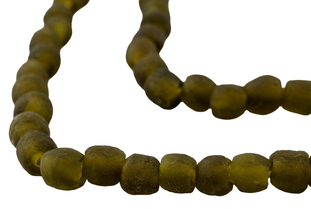 The Bead Chest African Recycled Glass Beads – Handmade in Ghana – Olive Green 9mm Strand for Jewelry Making, Crafts, and Home Decor I Approximately 60 Beads